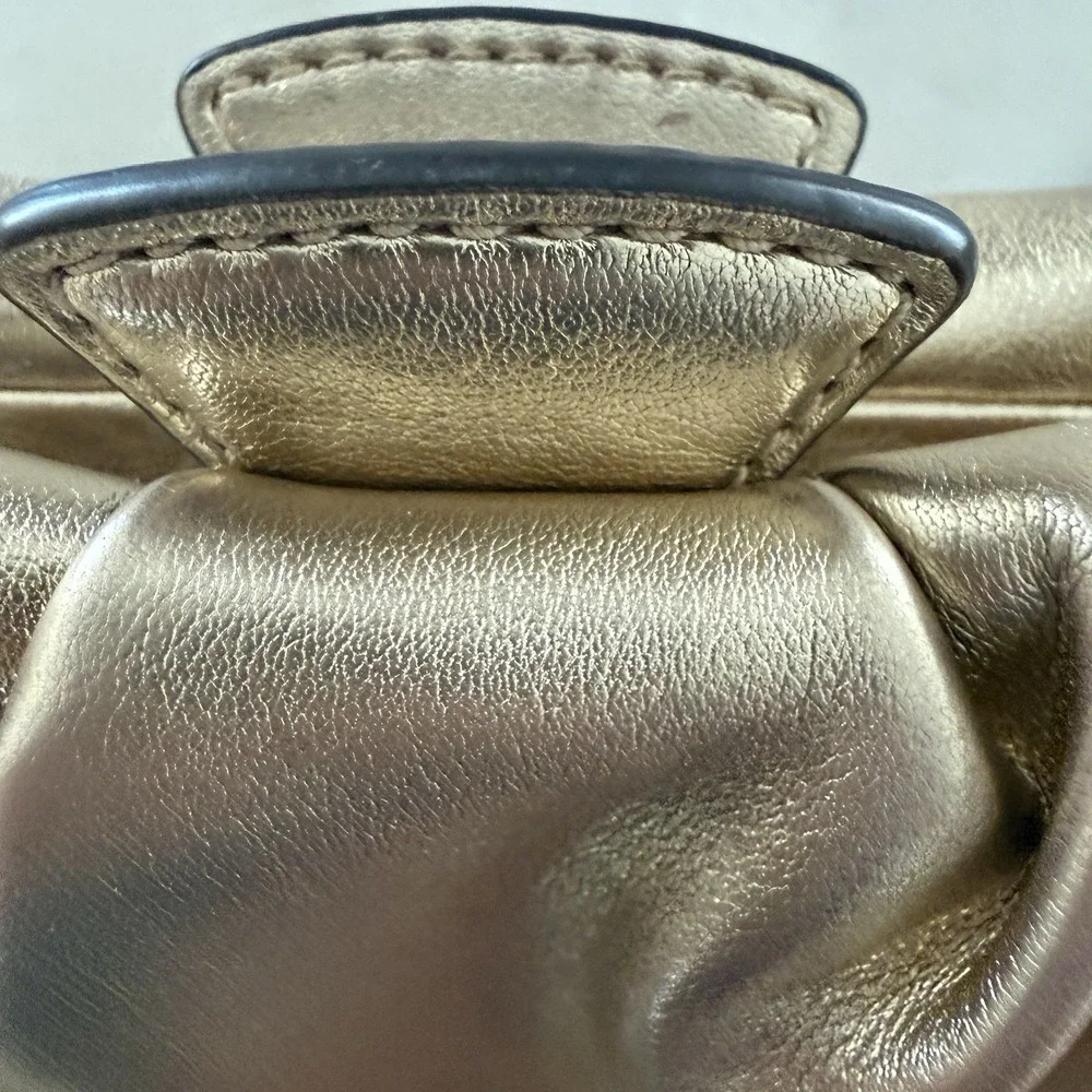 Michael Kors Nola Metallic Gold Leather Gathered Crossbody Clutch Bag SM READ**
